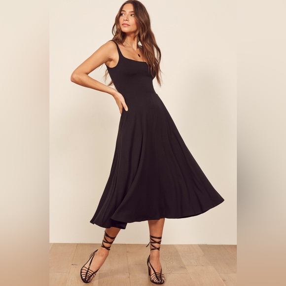 Reformation Mary Midi Dress, Black, Medium - Picture 2 of 15